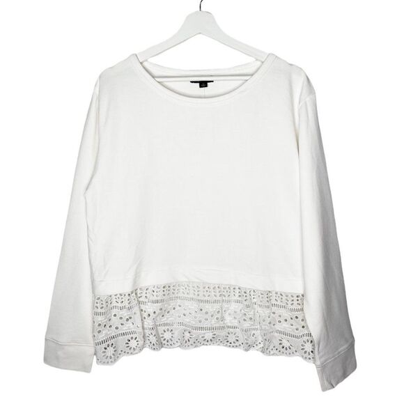 J. Crew Tops - J. CREW White Eyelet Hem Sweatshirt